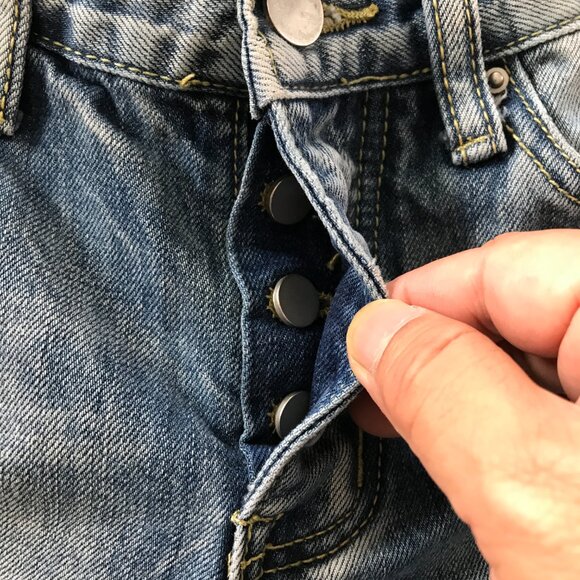 MNML Jeans Men 28x30 Blue Low Rise Distressed Button Fly Ankle Zip Medium Wash - Picture 11 of 13